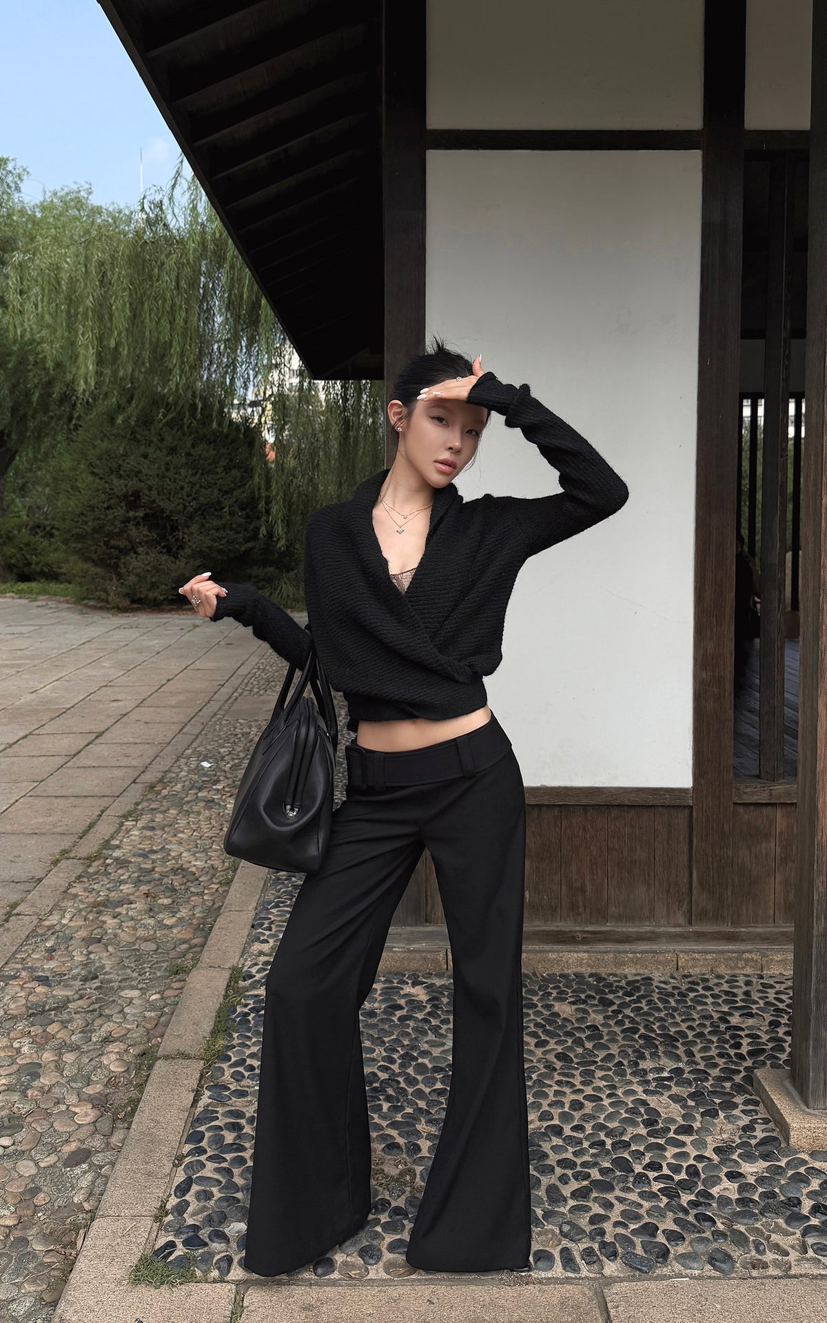 Hydrae Deep V Wrap Tie-Waist Soft Knit Cardigan
