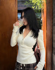 Hydrae Fitted Half-Zip Knit Top with Thumbholes