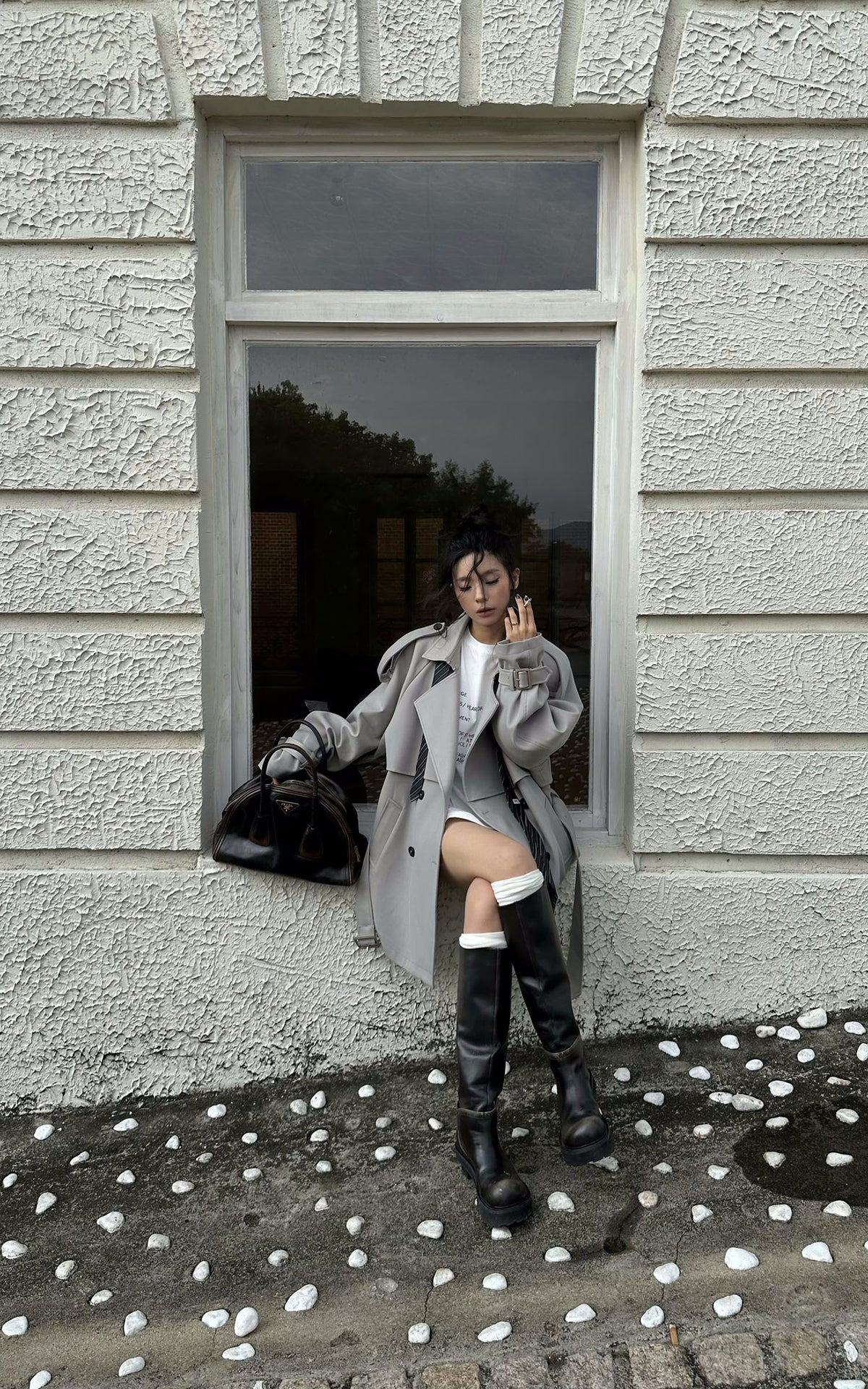 WARDEN EDGE Trench-coat court surdimensionné avec ceinture