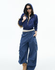 IAMXIAA Vintage Blue Cropped Zip-Up Hoodie