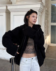 Hydrae Oversized Hooded Teddy Jacket with Curved Hem