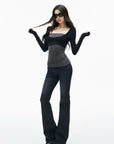 IAMXIAA Contrast Mesh Cutout Long Sleeve Top