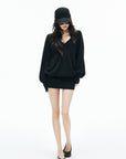 IAMXIAA Deep V Relaxed Longline Knit Sweater