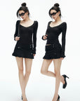 IAMXIAA Lace-Trim Scoop Neck Fitted Long Sleeve Top