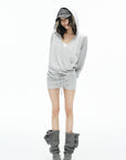 IAMXIAA Wrap Drawstring Hooded Long Sleeve Top