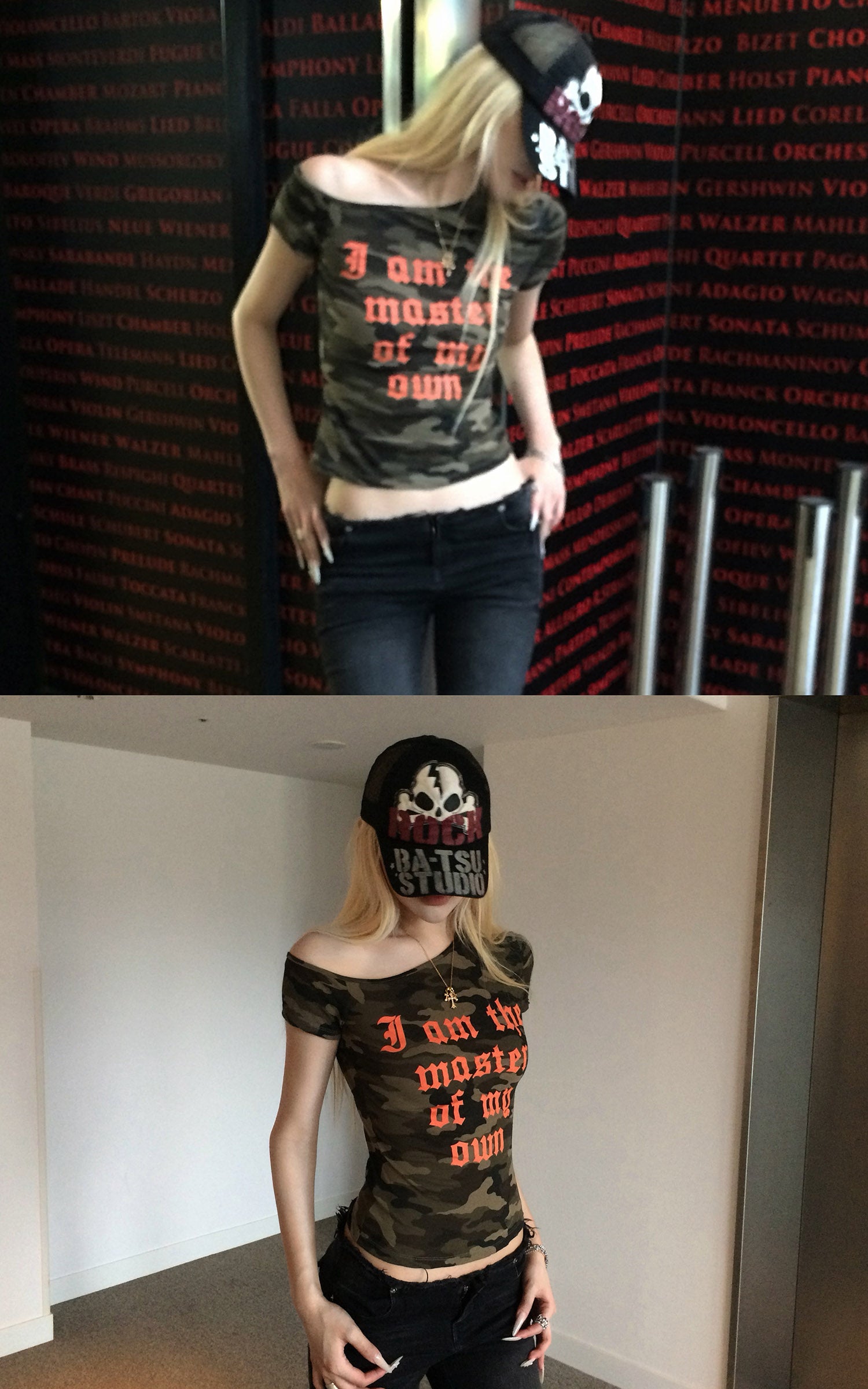 Rase le sol Camo One-Shoulder Graphic Fitted T-Shirt