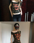 Rase le sol Camo One-Shoulder Graphic Fitted T-Shirt