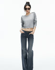 IAMXIAA Fringe Epaulette Cropped Long Sleeve Top