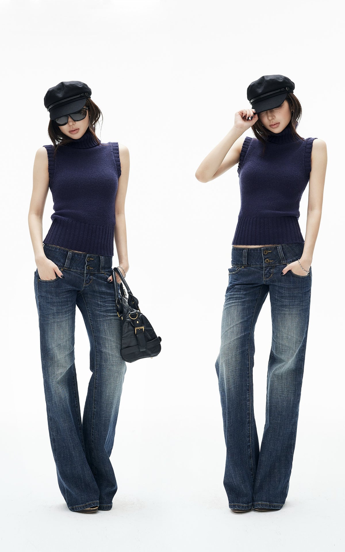 IAMXIAA Low-Rise Vintage Washed Wide-Leg Flared Jeans