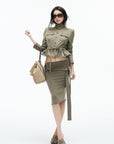 IAMXIAA Utility Peplum Jacket & Draped Midi Skirt Two-Piece Set