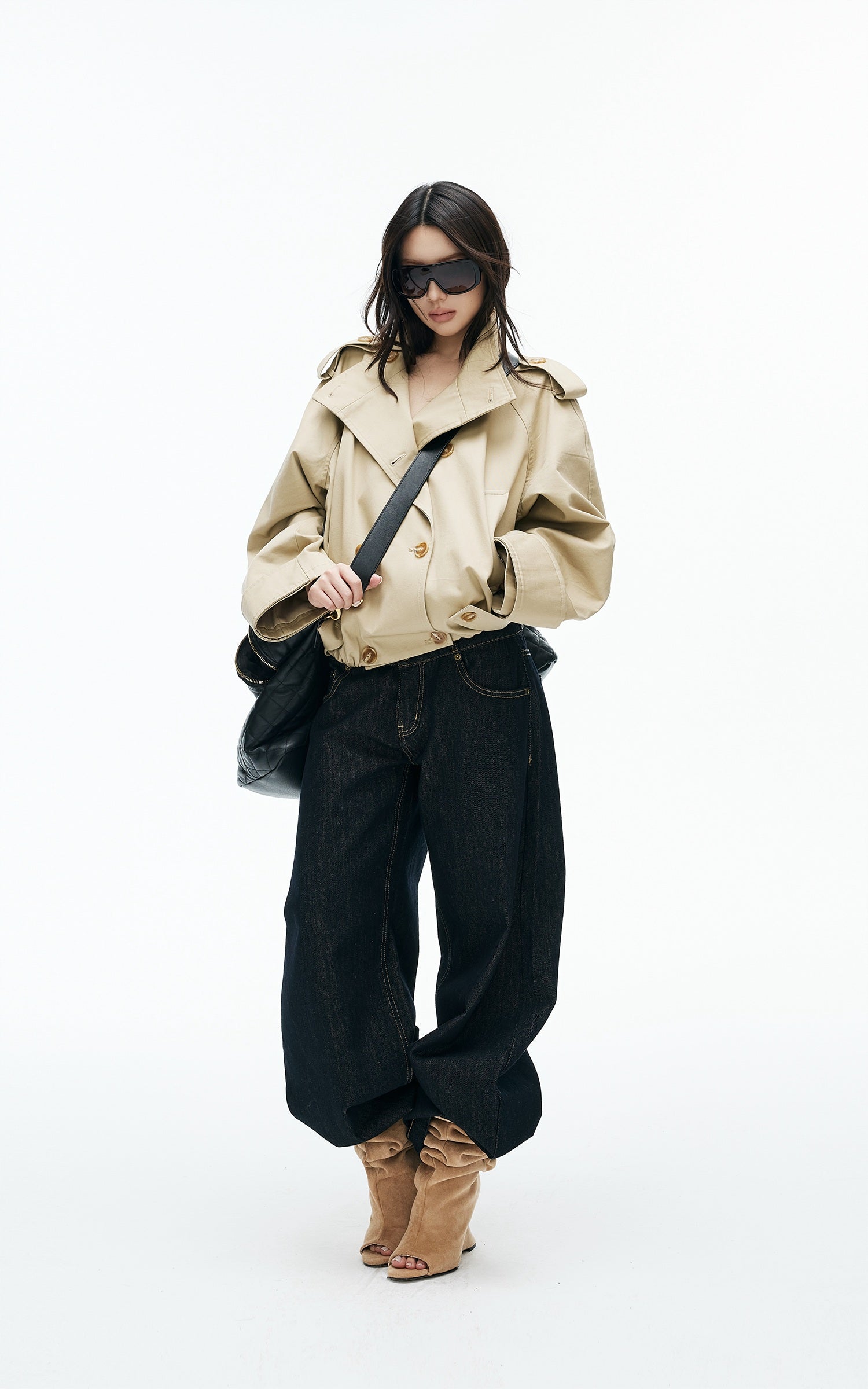 IAMXIAA High-Neck Cropped Balloon Trench Jacke