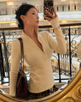 Hydrae Fitted Half-Zip Knit Top with Thumbholes