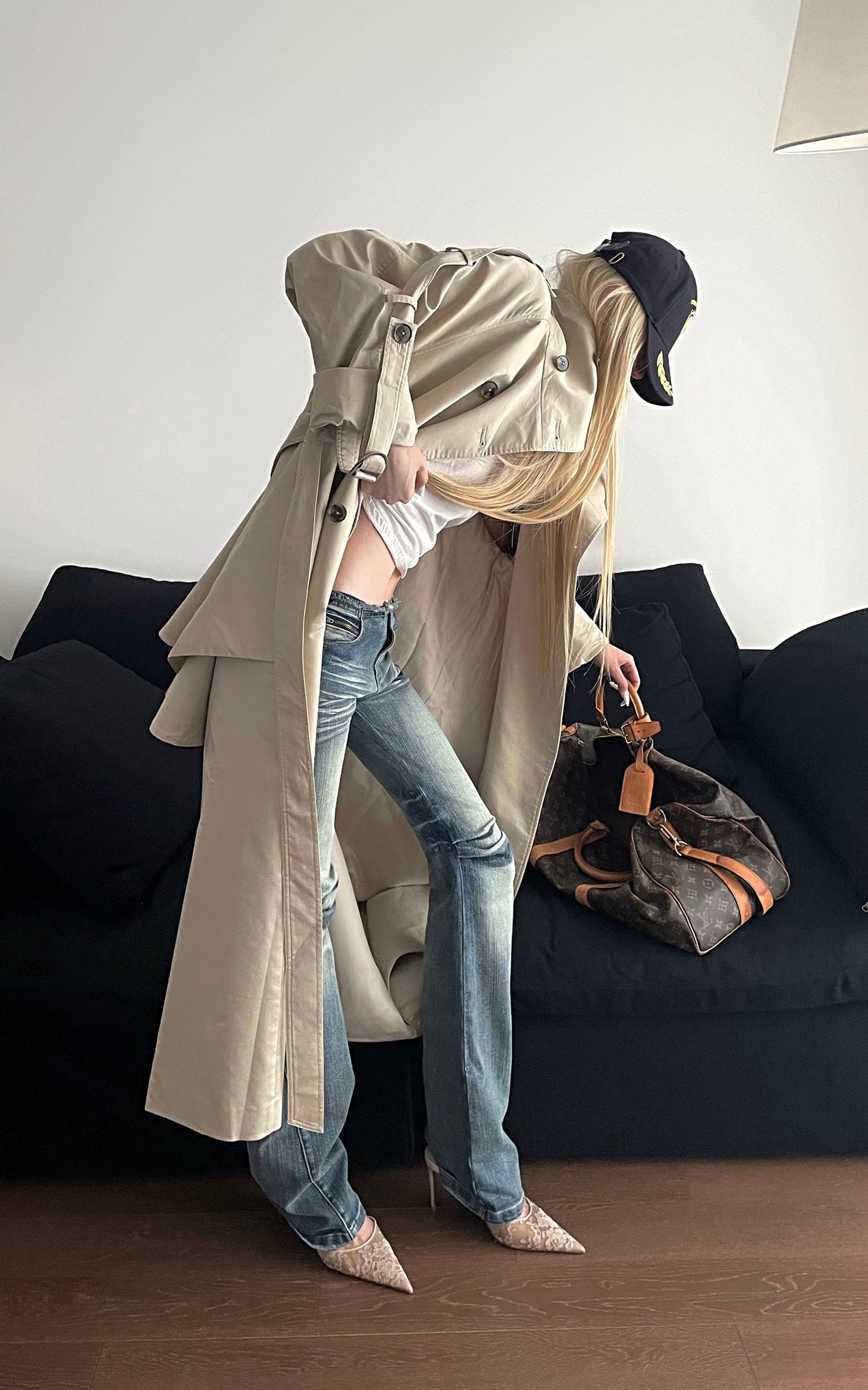 Rase le sol Sculpted High-Collar Layered Trench Coat
