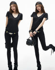 IAMXIAA T-shirt transparent à col en V avec poche