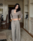Hydrae D-Ring Belted Pinstripe Wide-Leg Pants