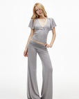 IAMXIAA Open-Back Draped Top & Wide-Leg Pants Set