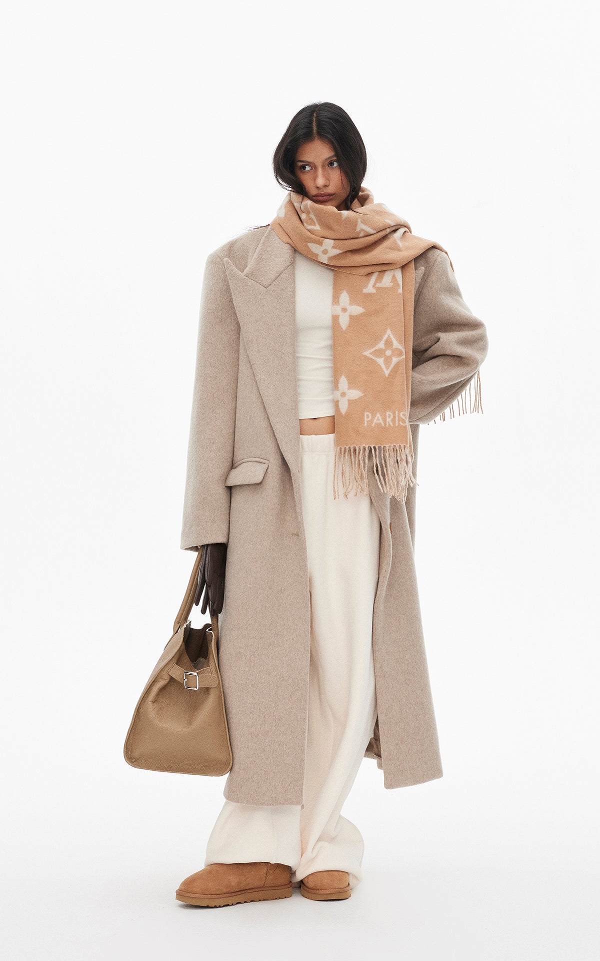 0122stepll Ensemble trois pièces : veste zippée en polaire, t-shirt ajusté et pantalon large