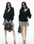 IAMXIAA Deep V Relaxed Longline Knit Sweater