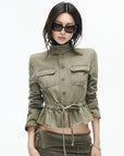IAMXIAA Utility Peplum Jacket & Draped Midi Skirt Two-Piece Set