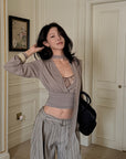Hydrae D-Ring Belted Pinstripe Wide-Leg Pants