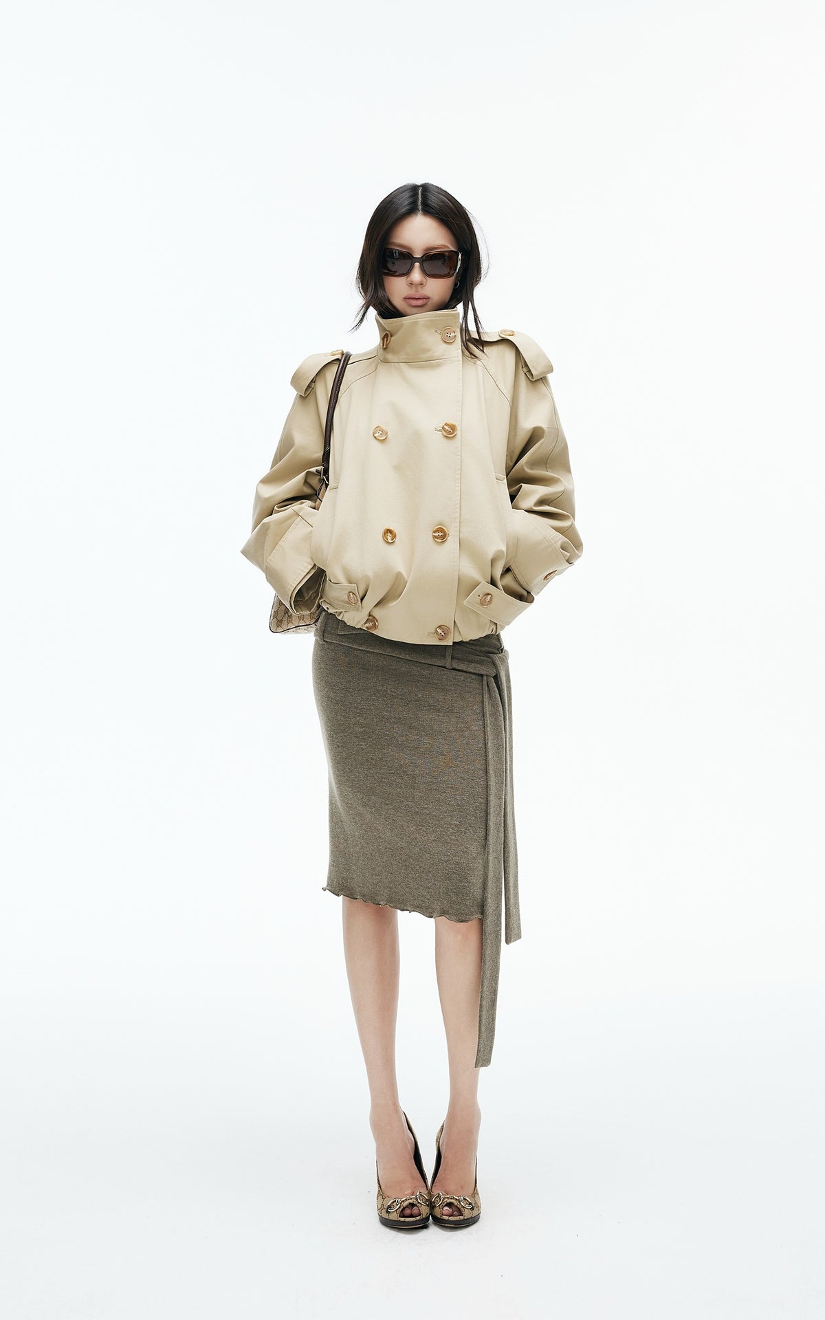 IAMXIAA Foldover Waist Tie-Detail Knit Midi Skirt