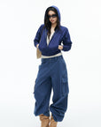 IAMXIAA Vintage Blue Cropped Zip-Up Hoodie