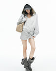 IAMXIAA Wrap Drawstring Hooded Long Sleeve Top