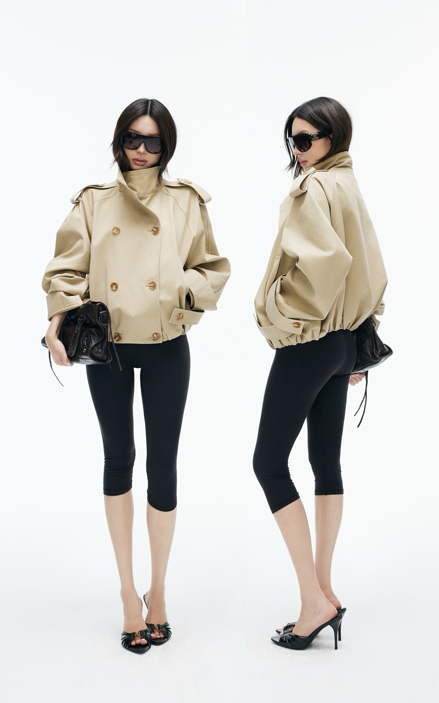 IAMXIAA High-Neck Cropped Balloon Trench Jacke