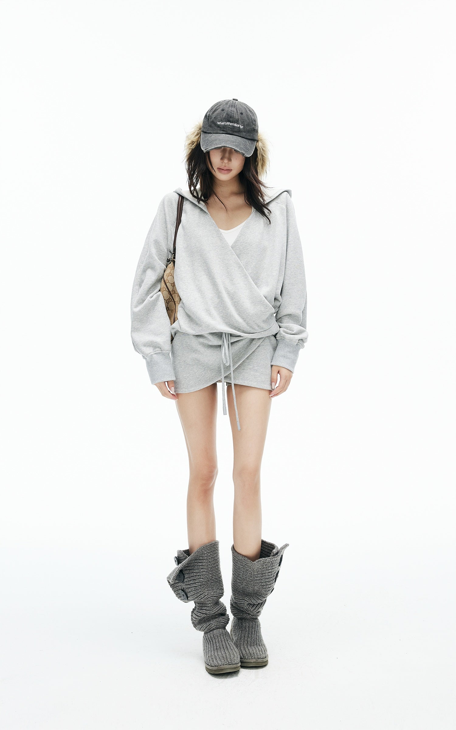 IAMXIAA Wrap Drawstring Hooded Long Sleeve Top