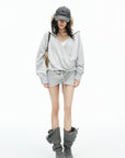 IAMXIAA Wrap Drawstring Hooded Long Sleeve Top