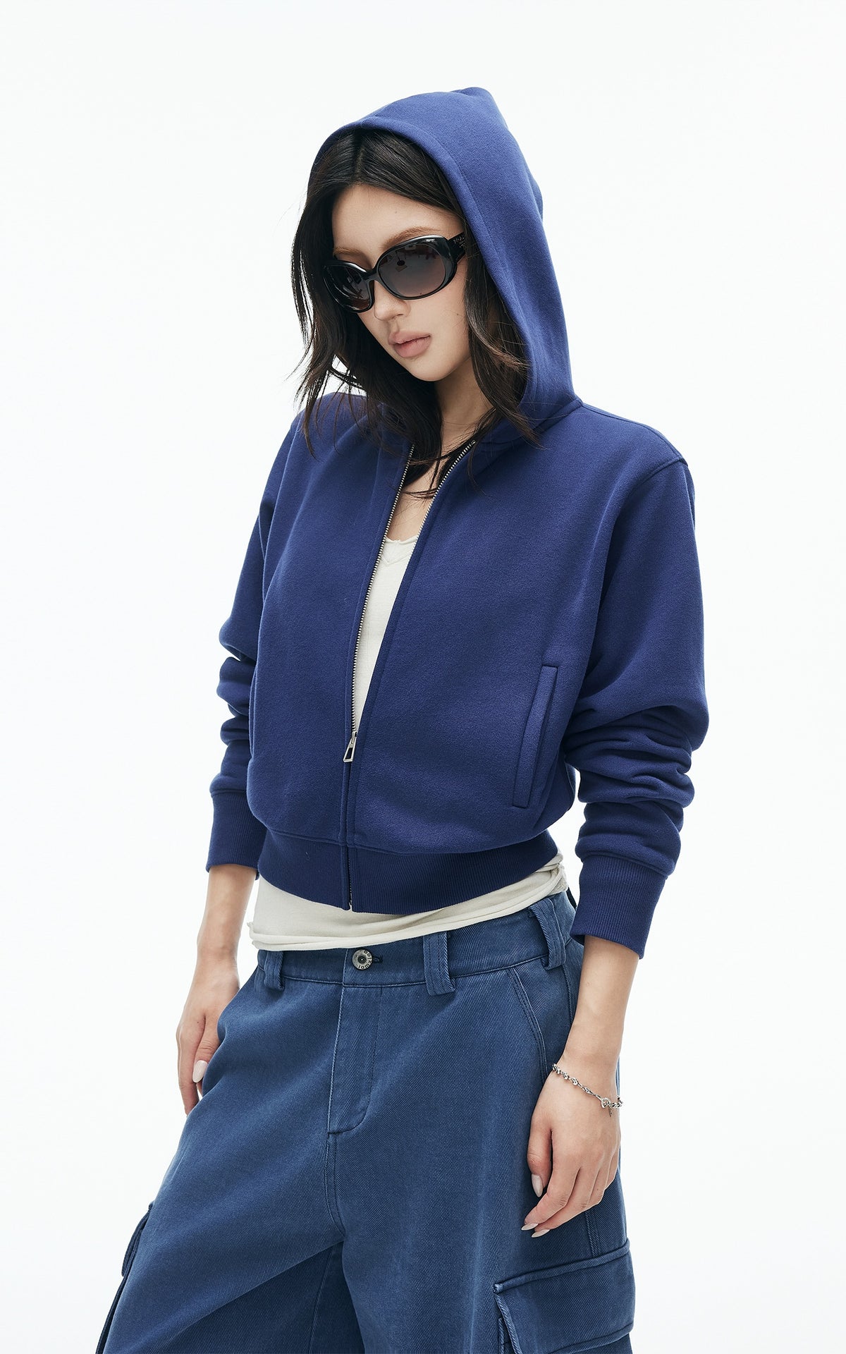IAMXIAA Vintage Blue Cropped Zip-Up Hoodie