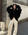 Hydrae Oversized Hooded Teddy Jacket with Curved Hem