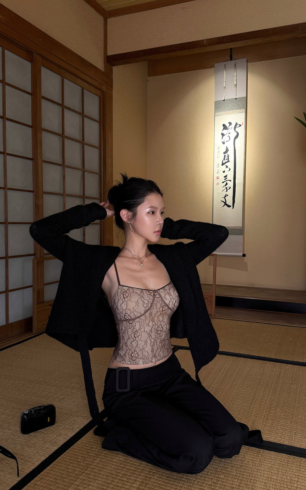 Hydrae Deep V Wrap Tie-Waist Soft Knit Cardigan