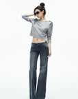 IAMXIAA Fringe Epaulette Cropped Long Sleeve Top
