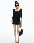 IAMXIAA Lace-Trim Scoop Neck Fitted Long Sleeve Top