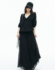 IAMXIAA Deep V Relaxed Longline Knit Sweater