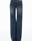 IAMXIAA Low-Rise Vintage Washed Wide-Leg Flared Jeans