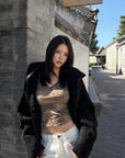 Hydrae Leopard Print Long Sleeve Top With Fitted Silhouette And Lace Trim Details