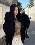 Hydrae Oversized Hooded Teddy Jacket with Curved Hem