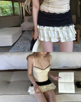 Rase le sol Lace Trim Rose Camisole & Tiered Mini Skirt Set