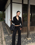 Hydrae Low-Rise Statement Buckle Belt Flared Pants