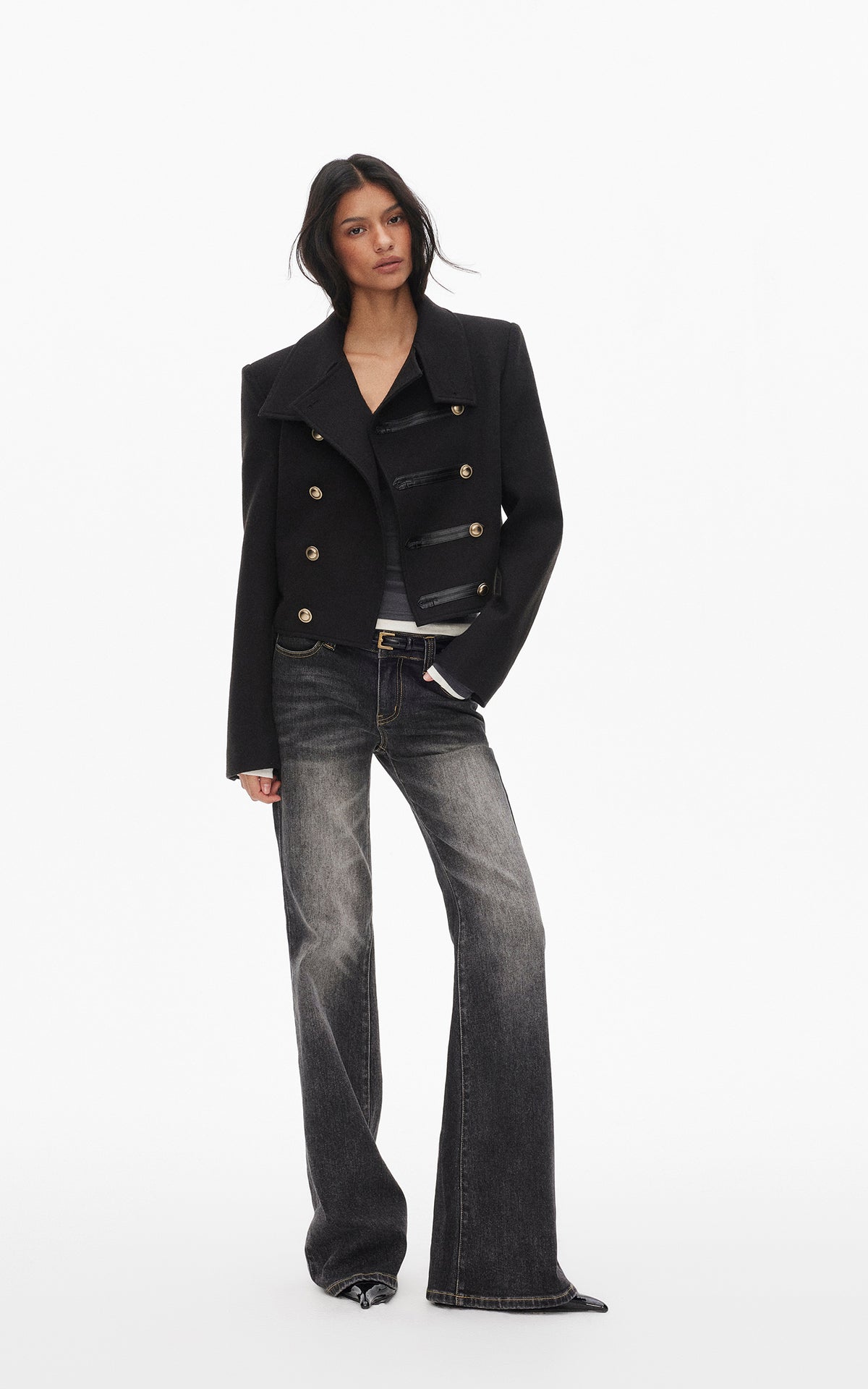 0122stepll High Collar Cropped Military Jacket