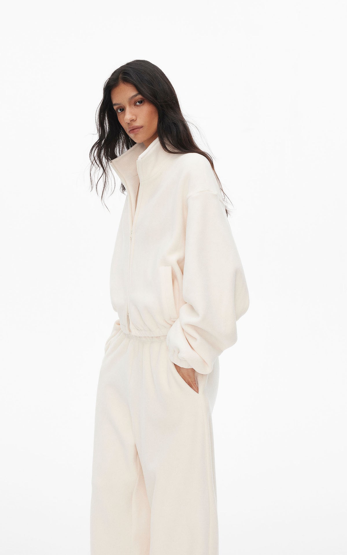 0122stepll Ensemble trois pièces : veste zippée en polaire, t-shirt ajusté et pantalon large