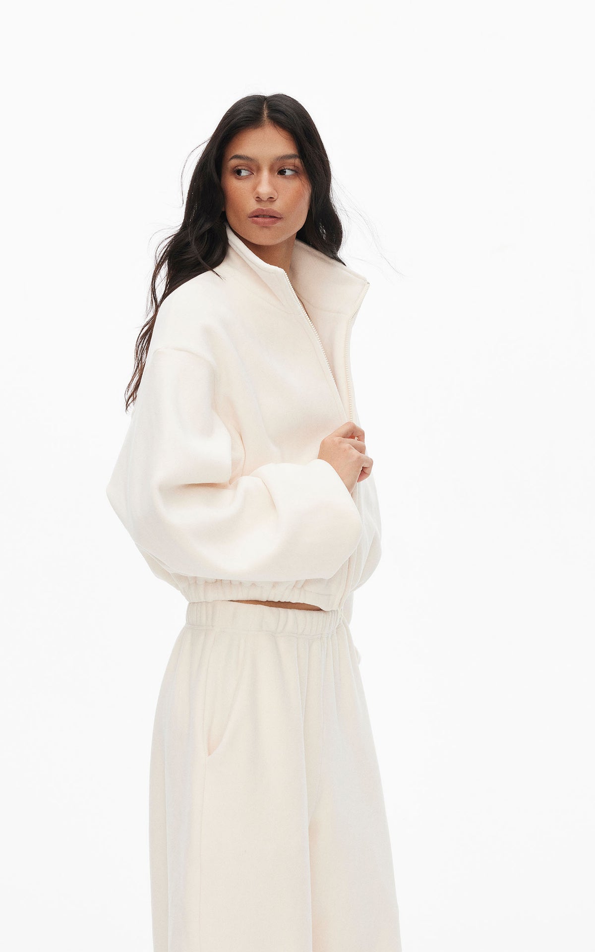 0122stepll Ensemble trois pièces : veste zippée en polaire, t-shirt ajusté et pantalon large