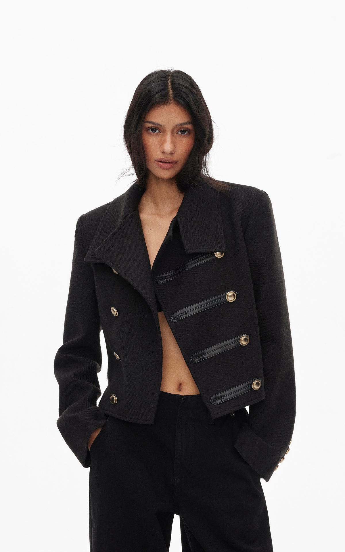 0122stepll High Collar Cropped Military Jacket
