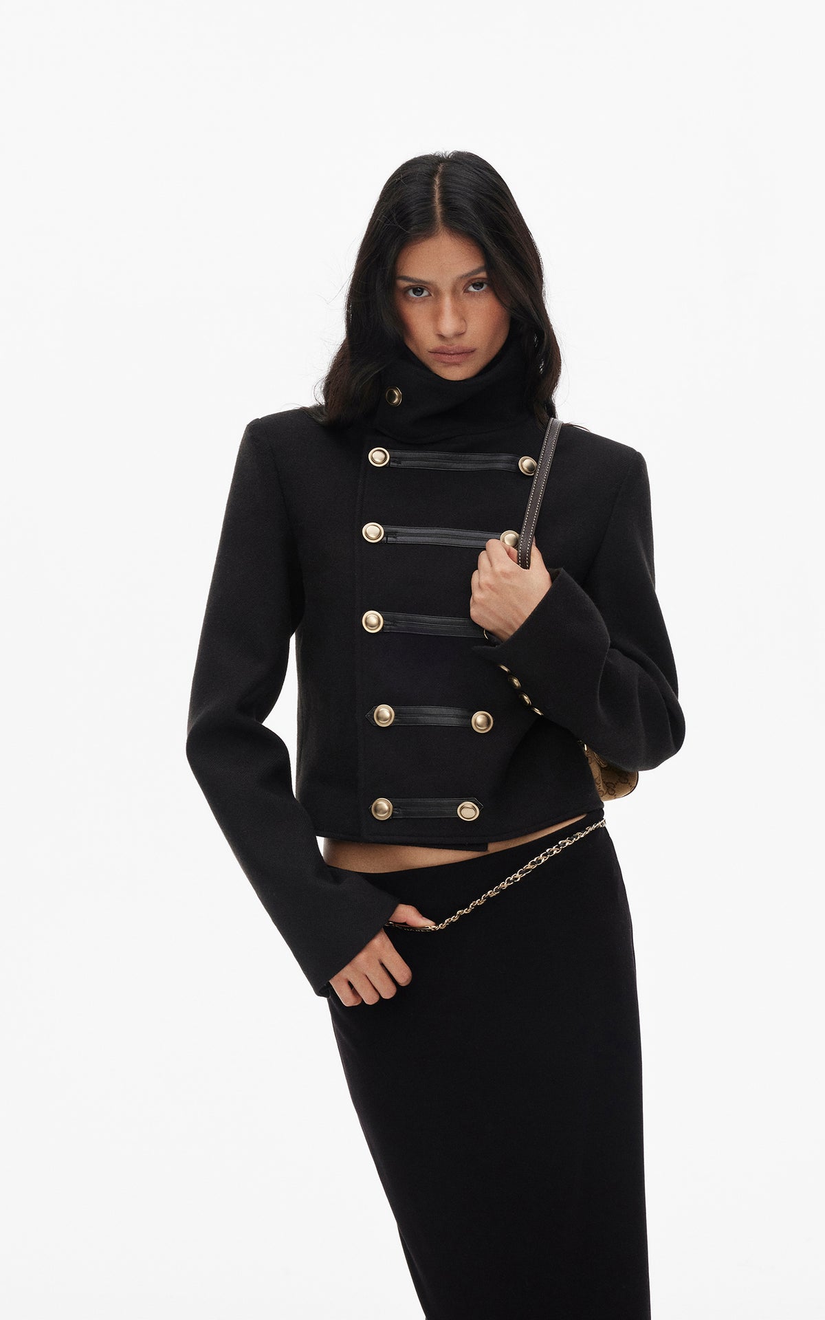 0122stepll High Collar Cropped Military Jacket