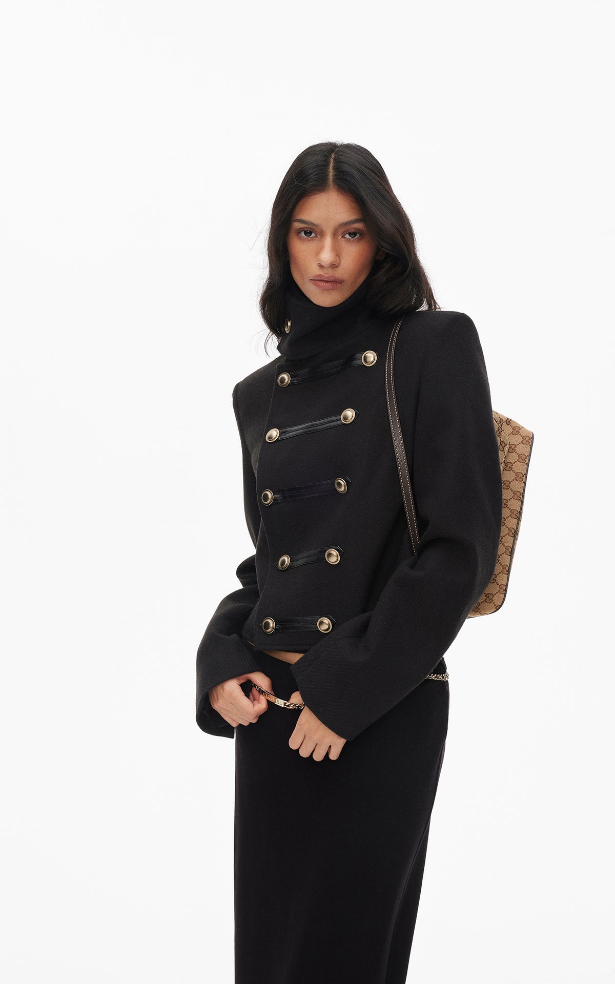 0122stepll High Collar Cropped Military Jacket