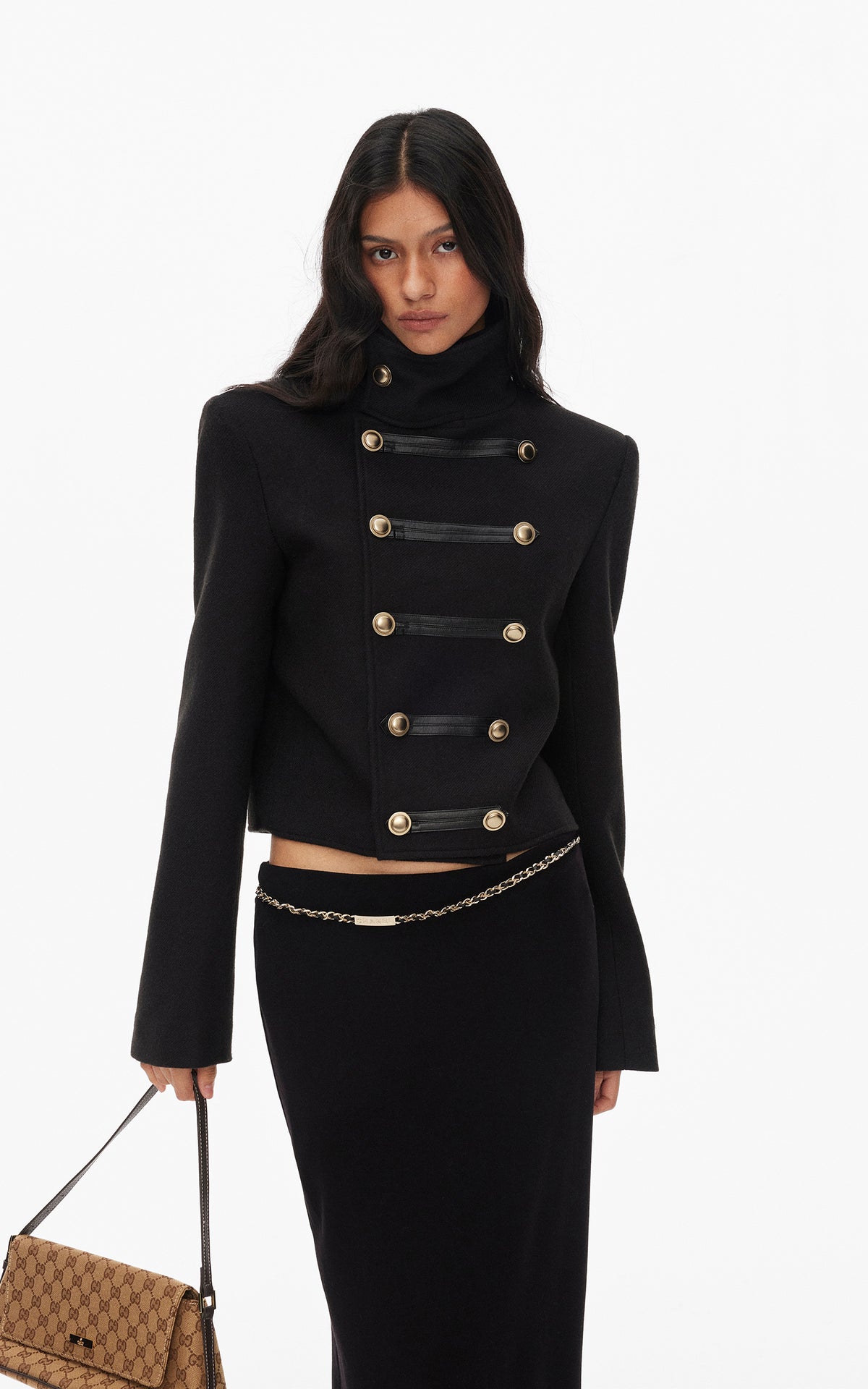 0122stepll High Collar Cropped Military Jacket