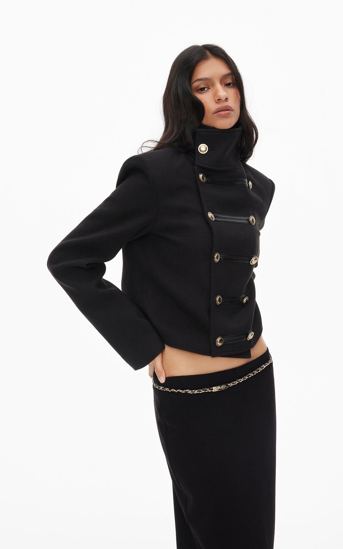 0122stepll High Collar Cropped Military Jacket