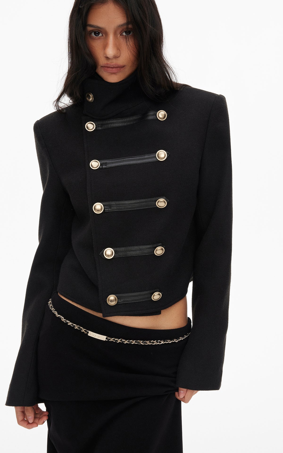 0122stepll High Collar Cropped Military Jacket